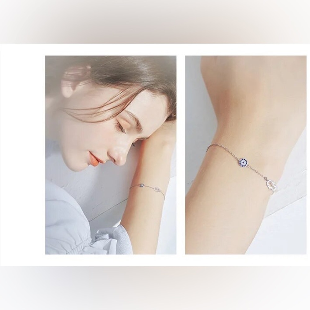 Evil Eye 925 Sterling Silver Bracelet Dainty Pendant Gift Anniversary Birthday - Picture 2 of 9